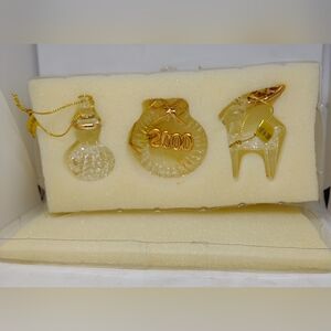 Vintage Avon 2000 Glass Ornament gift set - Snowman, Wreath, and Reindeer Avon